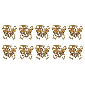 Kit 10 Jogos de Mesa Bistrô de Madeira com 4 Cadeiras Dobravel Ideal para Bar e Restaurante Castanho