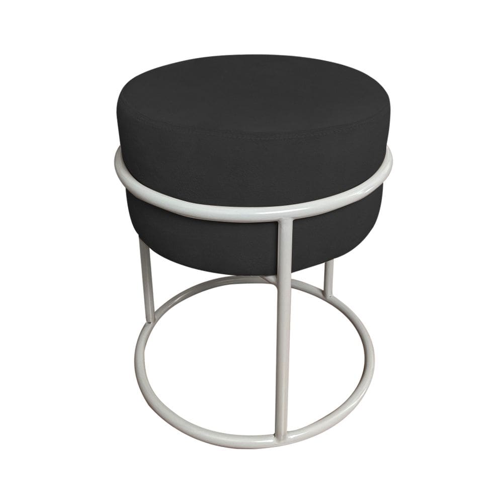 Puff Luma Suede Preto com Base de Aço Cinza