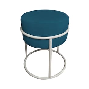 Puff Luma Suede Azul Marinho com Base de Aço Cinza
