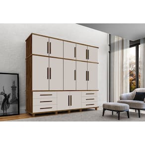 Guarda Roupa Casal Rústico 5 Portas 6 Gavetas Malbec Off White Londres
