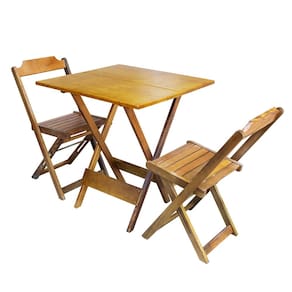 Jogo de Mesa Dobravel com 2 Cadeiras de Madeira 70x70 Ideal para Bar e Restaurante - Castanho
