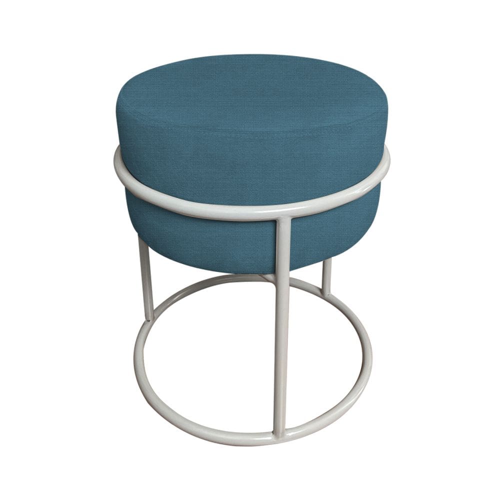 Puff Luma Linho Azul com Base de Aço Cinza