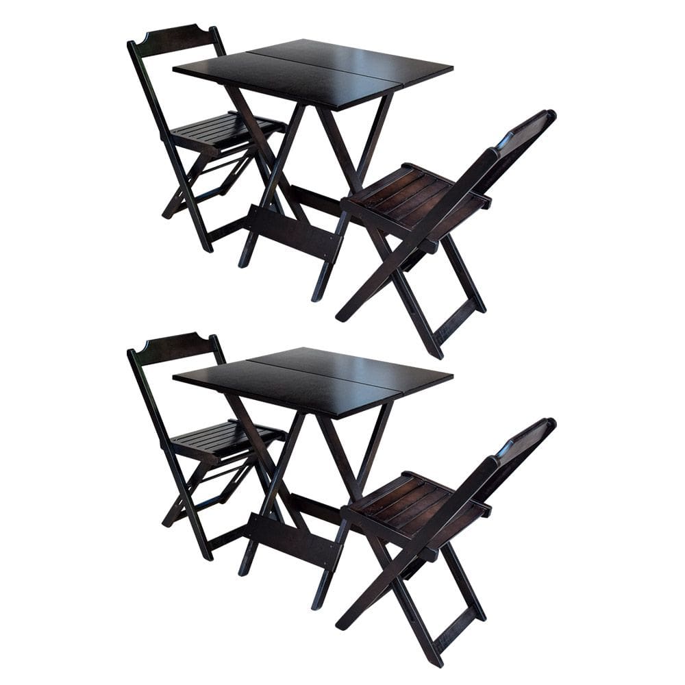 Kit 2 Jogos de Mesa Dobravel com 2 Cadeiras de Madeira 70x70 - Tabaco