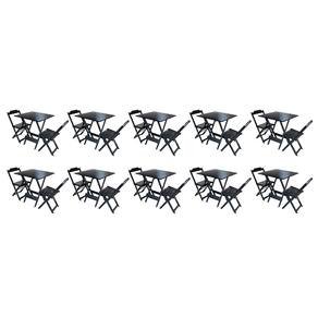 Kit 10 Jogos de Mesa Dobravel com 2 Cadeiras de Madeira 70x70 - Preto