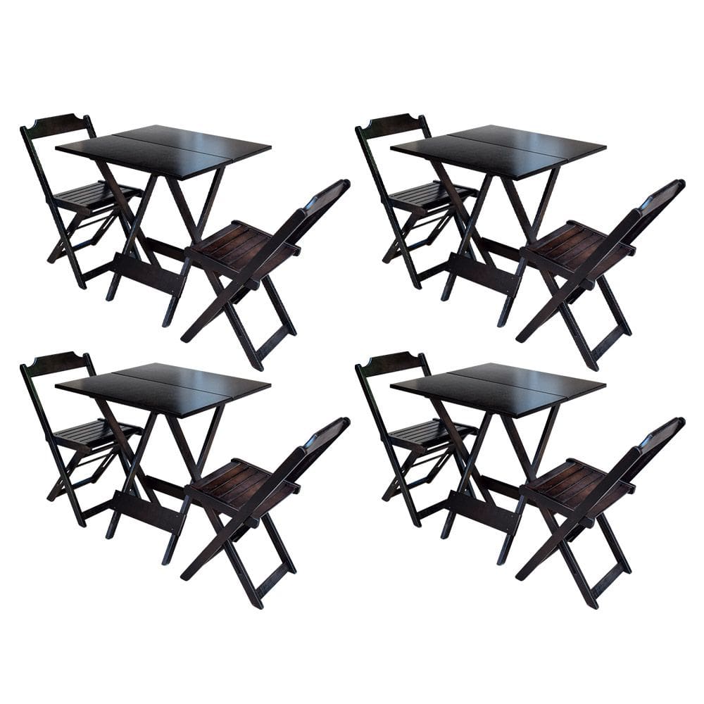 Kit 4 Jogos de Mesa Dobravel com 2 Cadeiras de Madeira 70x70 - Tabaco