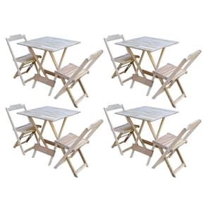 Kit 4 Jogos de Mesa Dobravel com 2 Cadeiras de Madeira 70x70 - sem Pintura