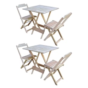 Kit 2 Jogos de Mesa Dobravel com 2 Cadeiras de Madeira 70x70 - sem Pintura