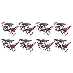 Kit 8 Conjuntos de Mesa Dobravel com 2 Cadeiras de Madeira 70x70 - Imbuia