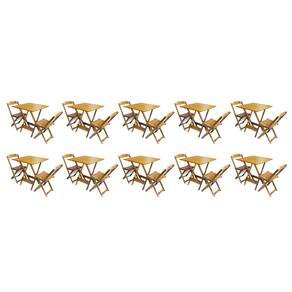 Kit 10 Conjuntos de Mesa Dobravel com 2 Cadeiras de Madeira 70x70 - Castanho
