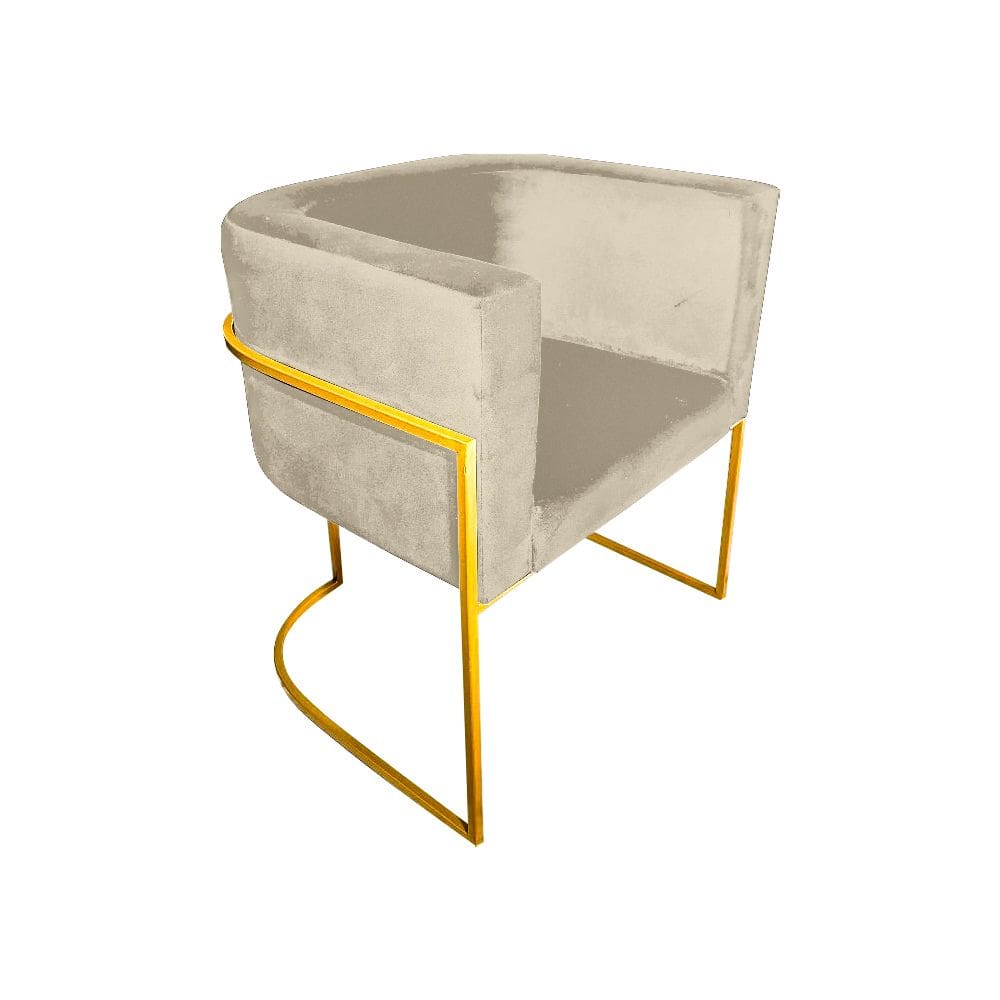 Cadeira de Jantar Premium Base de Ferro Dourada Veludo Bege
