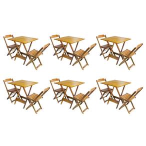 Kit 6 Jogos de Mesa Dobravel com 2 Cadeiras de Madeira 70x70 Ideal para Bar e Restaurante - Castanho