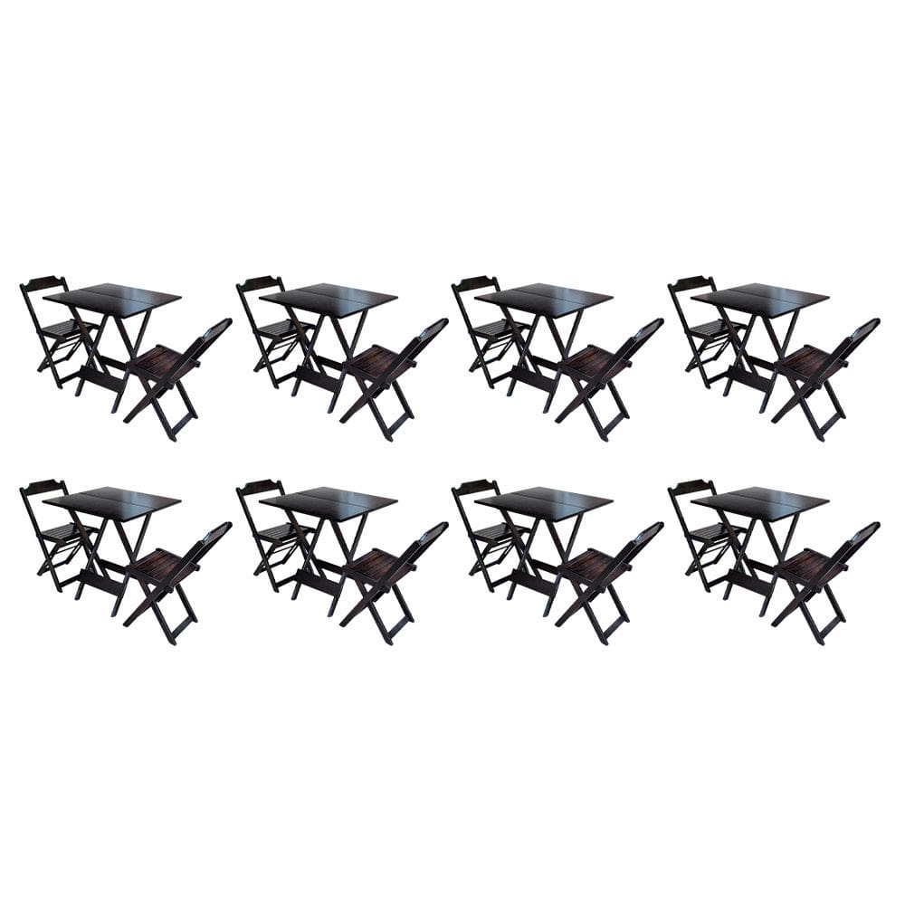 Kit 8 Jogos de Mesa Dobravel com 2 Cadeiras de Madeira 70x70 Ideal para Bar e Restaurante - Tabaco