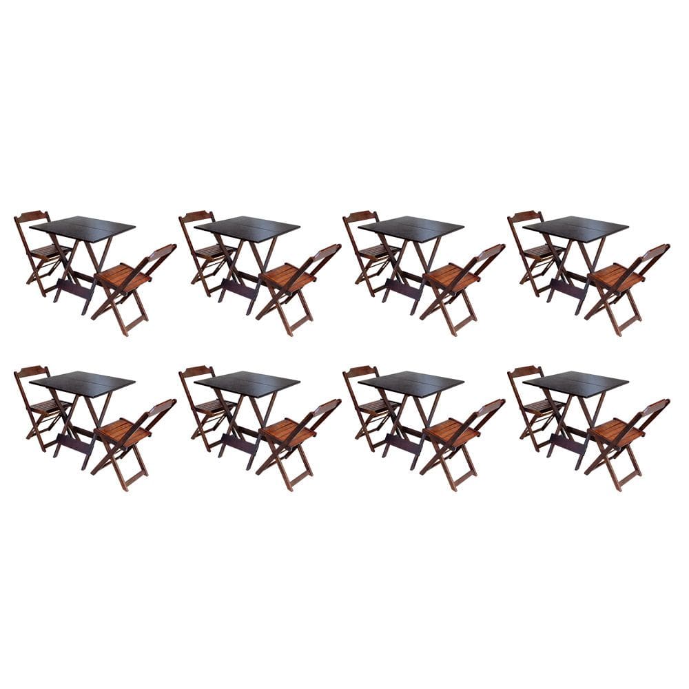Kit 8 Conjuntos de Mesa Dobravel com 2 Cadeiras de Madeira 70x70 Ideal para Bar e Restaurante - Imbu