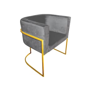 Cadeira de Jantar Premium Base de Ferro Dourada Veludo Cinza