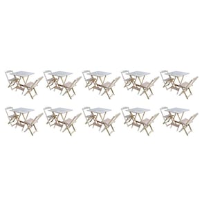Kit 10 Conjuntos de Mesa Dobravel com 2 Cadeiras de Madeira 70x70 Ideal para Bar e Restaurante - Sem