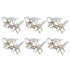 Kit 6 Conjuntos de Mesa Dobravel com 2 Cadeiras de Madeira 70x70 Ideal para Bar e Restaurante - Sem