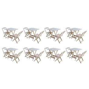 Kit 8 Conjuntos de Mesa Dobravel com 2 Cadeiras de Madeira 70x70 Ideal para Bar e Restaurante - Sem