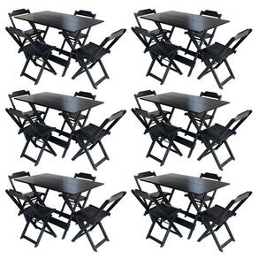 Kit 6 Jogos de Mesa com 4 Cadeiras de Madeira Dobravel 120x70 para Bar e Restaurante - Preto