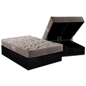 Cama Box Baú Queen: Colchão Ortopédico Herval AG65 Fort Black Firme Pillow Top + Base CRC Suede Black(158x198)
