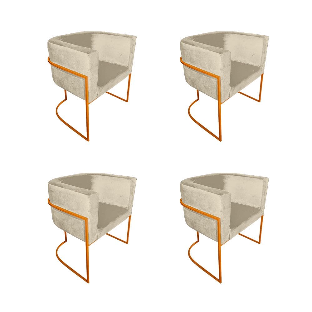 Kit 4 Cadeiras de Jantar Premium Base de Ferro Cobre Veludo Bege