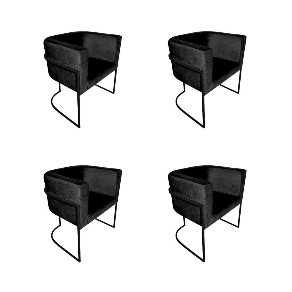 Kit 4 Cadeiras de Jantar Premium Base de Ferro Preta Veludo Preto