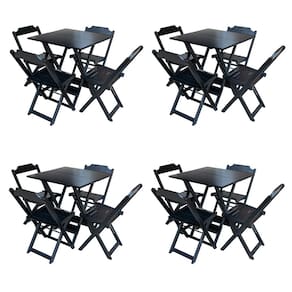 Kit 4 Jogos de Mesa com 4 Cadeiras de Madeira Dobravel 60x60 Ideal para Bar e Restaurante - Preto