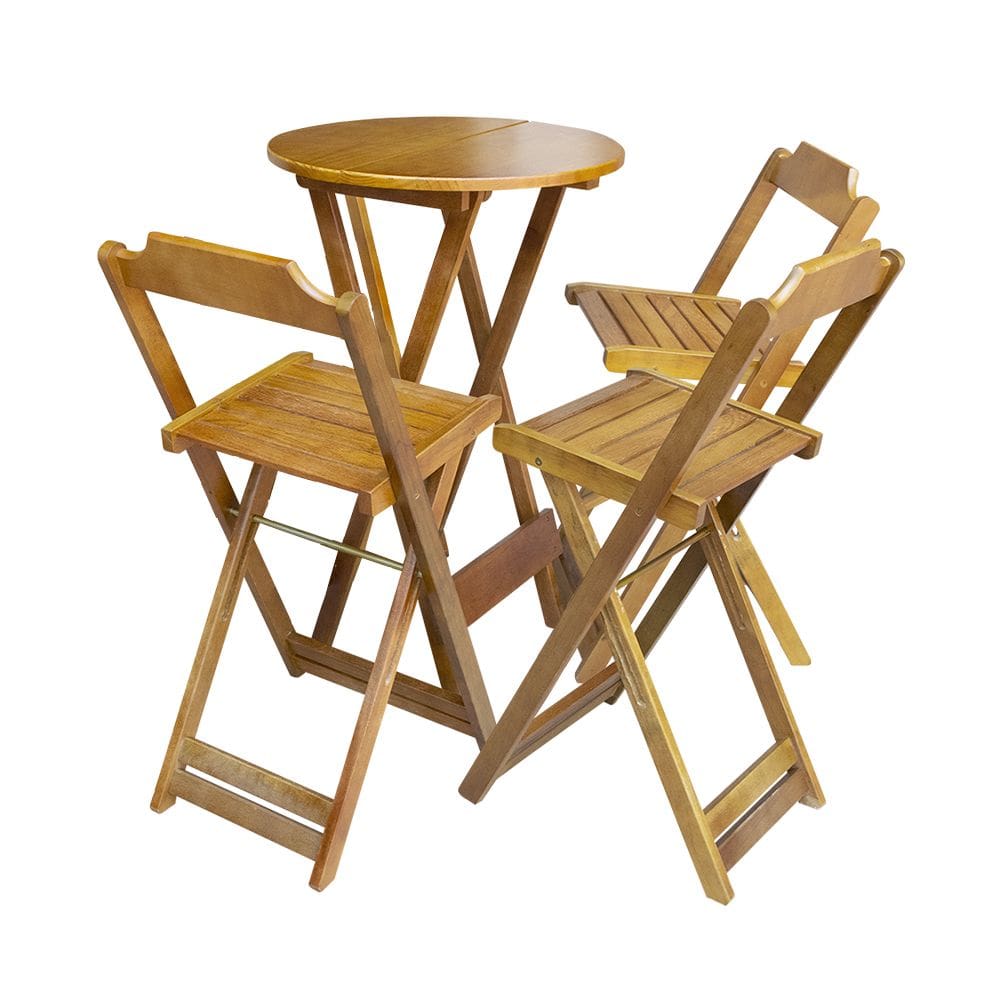 Jogo de Mesa Bistrô de Madeira Dobrável com 3 Banquetas - Caramelo