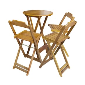 Kit Mesa Bistrô de Madeira Dobrável com 3 Banquetas - Caramelo