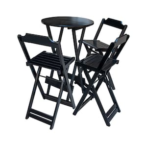 Conjunto de Mesa Bistrô de Madeira Dobrável com 3 Banquetas - Preto