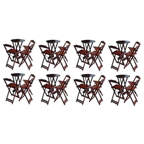 Kit 8 Jogos de Mesa Bistrô de Madeira Dobrável com 3 Banquetas - Imbuia