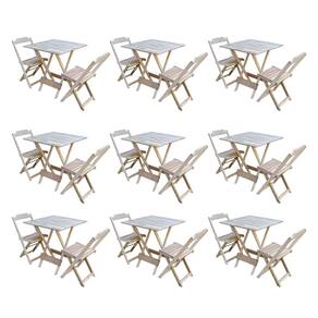 Kit 9 Jogos de Mesa Dobravel com 2 Cadeiras de Madeira 70x70 para Restaurante e Bar - sem Pintura