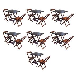 Kit 7 Jogos de Mesa Dobravel com 2 Cadeiras de Madeira 70x70 para Restaurante e Bar - Imbuia