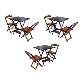 Kit 3 Jogos de Mesa Dobravel com 2 Cadeiras de Madeira 70x70 para Restaurante e Bar - Imbuia