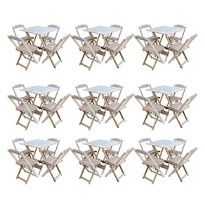 Kit 9 Jogos de Mesa Dobravel com 4 Cadeiras de Madeira 70x70 para Restaurante e Bar - sem Pintura