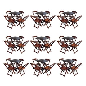 Kit 9 Jogos de Mesa Dobravel com 4 Cadeiras de Madeira 70x70 para Restaurante e Bar - Imbuia
