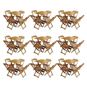 Kit 9 Jogos de Mesa Dobravel com 4 Cadeiras de Madeira 70x70 para Restaurante e Bar - Caramelo