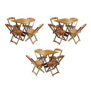 Kit 3 Conjuntos de Mesa Dobravel com 4 Cadeiras de Madeira 70x70 para Restaurante e Bar - Caramelo
