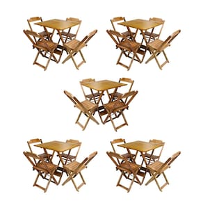 Kit 5 Conjuntos de Mesa Dobravel com 4 Cadeiras de Madeira 70x70 para Restaurante e Bar - Caramelo
