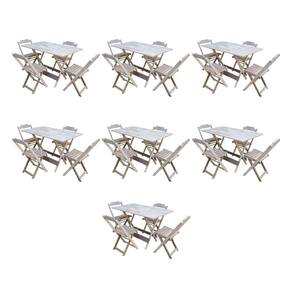 Kit 7 Jogos de Mesa Dobravel com 4 Cadeiras de Madeira 120x70 para Restaurante e Bar- sem Pintura