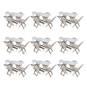 Kit 9 Conjuntos de Mesa Dobravel com 4 Cadeiras de Madeira 120x70 para Restaurante e Bar - sem Pintu