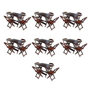 Kit 7 Jogos de Mesa Dobravel com 4 Cadeiras de Madeira 120x70 para Restaurante e Bar - Imbuia