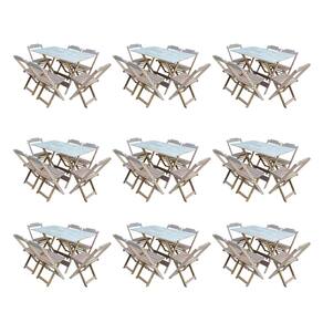 Kit 9 Conjuntos de Mesa Dobravel com 6 Cadeiras de Madeira 120x70 para Restaurante e Bar- sem Pintur