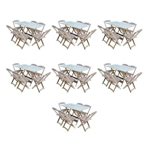 Kit 7 Conjuntos de Mesa Dobravel com 6 Cadeiras de Madeira 120x70 para Restaurante e Bar- sem Pintur