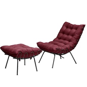 Kit Poltrona e Puff Decorativo Costela Veludo Bordo - Montanaris Decor