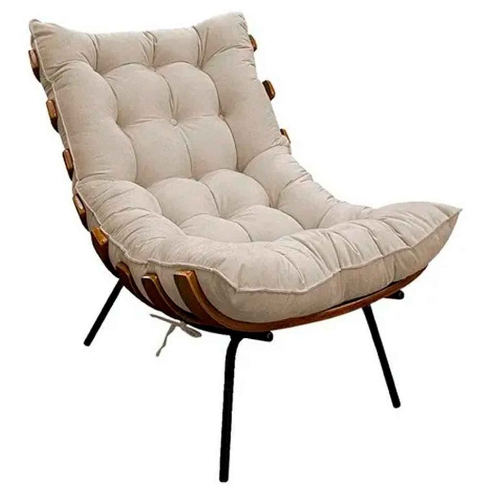 Poltrona Decorativa Costela Veludo Bege - Montanaris Decor