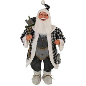 Papai Noel Grande Cinza Xadrez Decoração Natal 90Cm