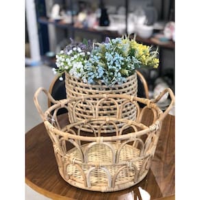 Cesto Decorativo De Rattan Com Alca Nature 37Cm X 30Cm X 18,5Cm