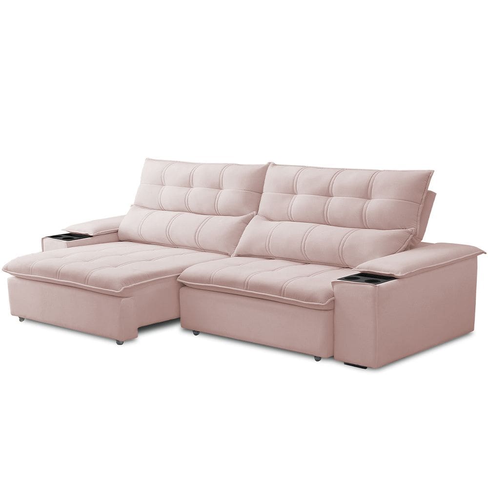 Sofá Retrátil Reclinável Para Sala de Estar Living 230cm Ártico F04 Veludo Rosê - Lyam Decor