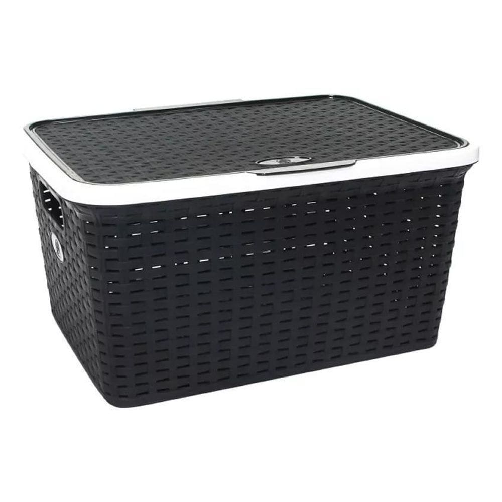 Caixa Organizadora Com Tampa Reclinável 7,5L Preto/Cinza