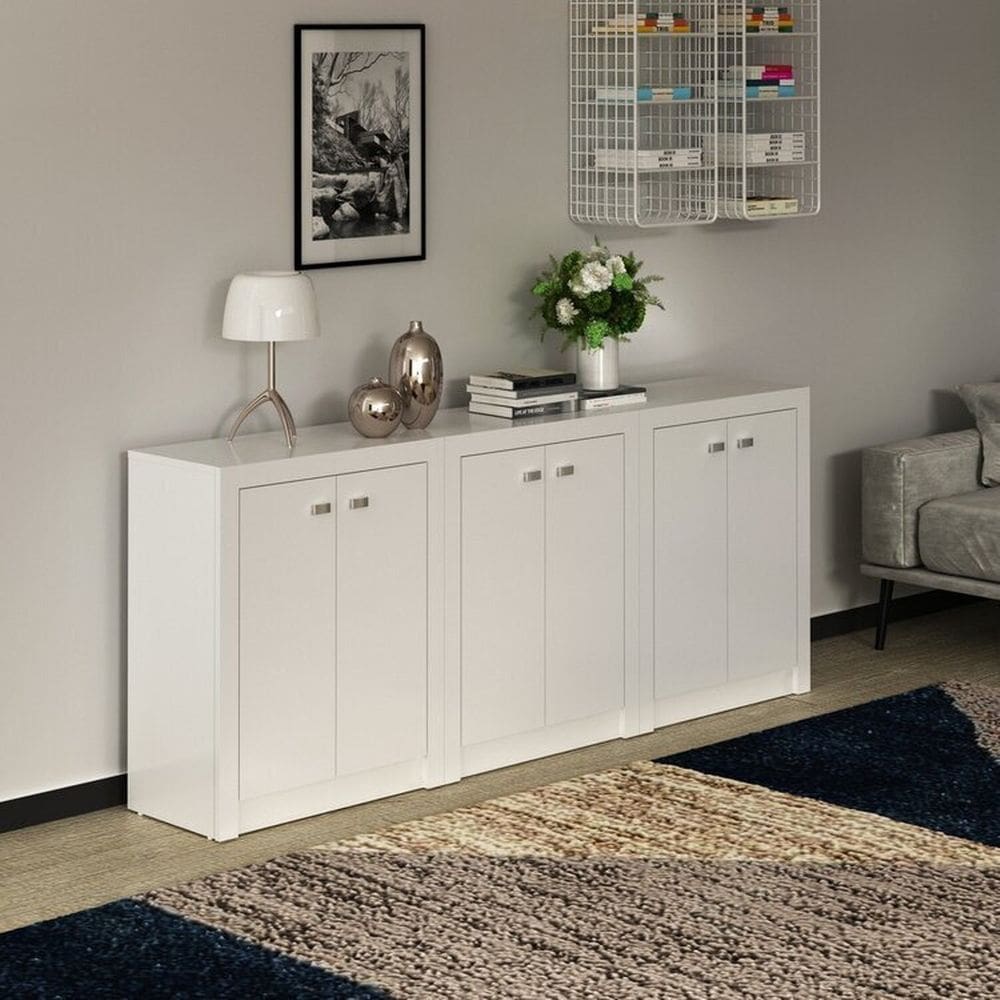 Kit 3 Balcões Me4103 com 6 Portas e Prateleira Branco